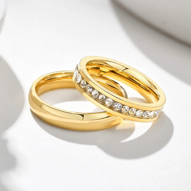 

Gold Color Lover Crystal Stainless Steel Ring Unisex Engagement Wedding Band Fashion Jewelry for Valentine's Day