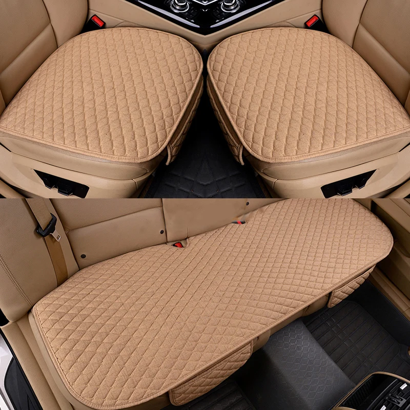 Flax Car Seat Cover Front Rear Back Linen Fabric Cushion Summer Breathable Protector Mat Pad Vehicle Auto Accessories Universal