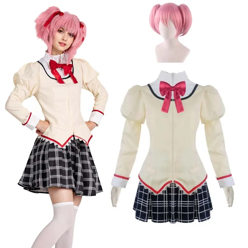 

Anime Kaname Madoka Cosplay Costumes for Women Girls School Uniform Puella Magi Madoka Halloween Carnival Fancy Dress Up