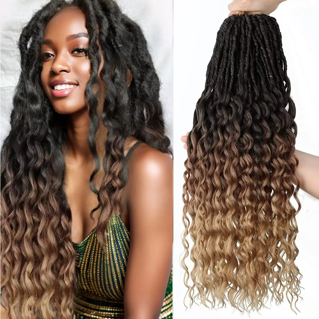 Deep Faux Locs Crochet Hair Soft Goddess Locs Crochet Braids 24 Inch synthetic Deep Wave Locs (24 Inch, 1B/30/27)