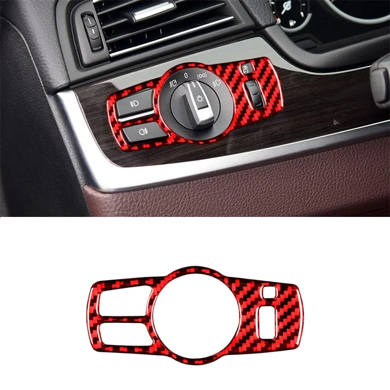 

For BMW 5 Series F10 F18 2011-2017 Accessories Carbon Fiber Interior Car Headlight Switch Decoration Frame Trim Cover Stickers