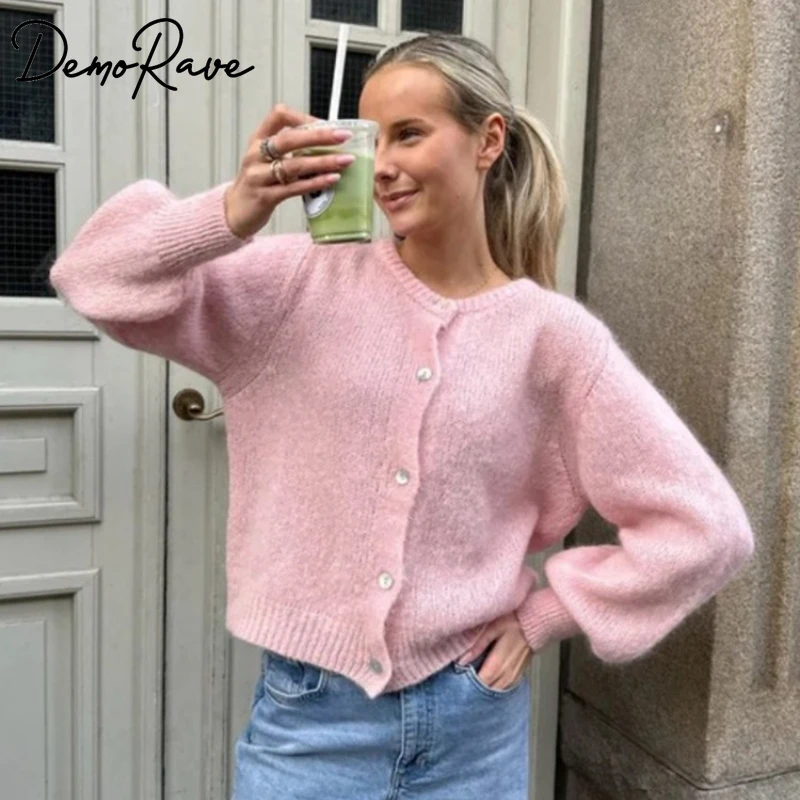 

DemoRave Autumn Casual Knit Cardigan Women New Fashion Aesthetic Loose Long Sleeve Ribbed Knitwear Sweater Warm Cardigan Female