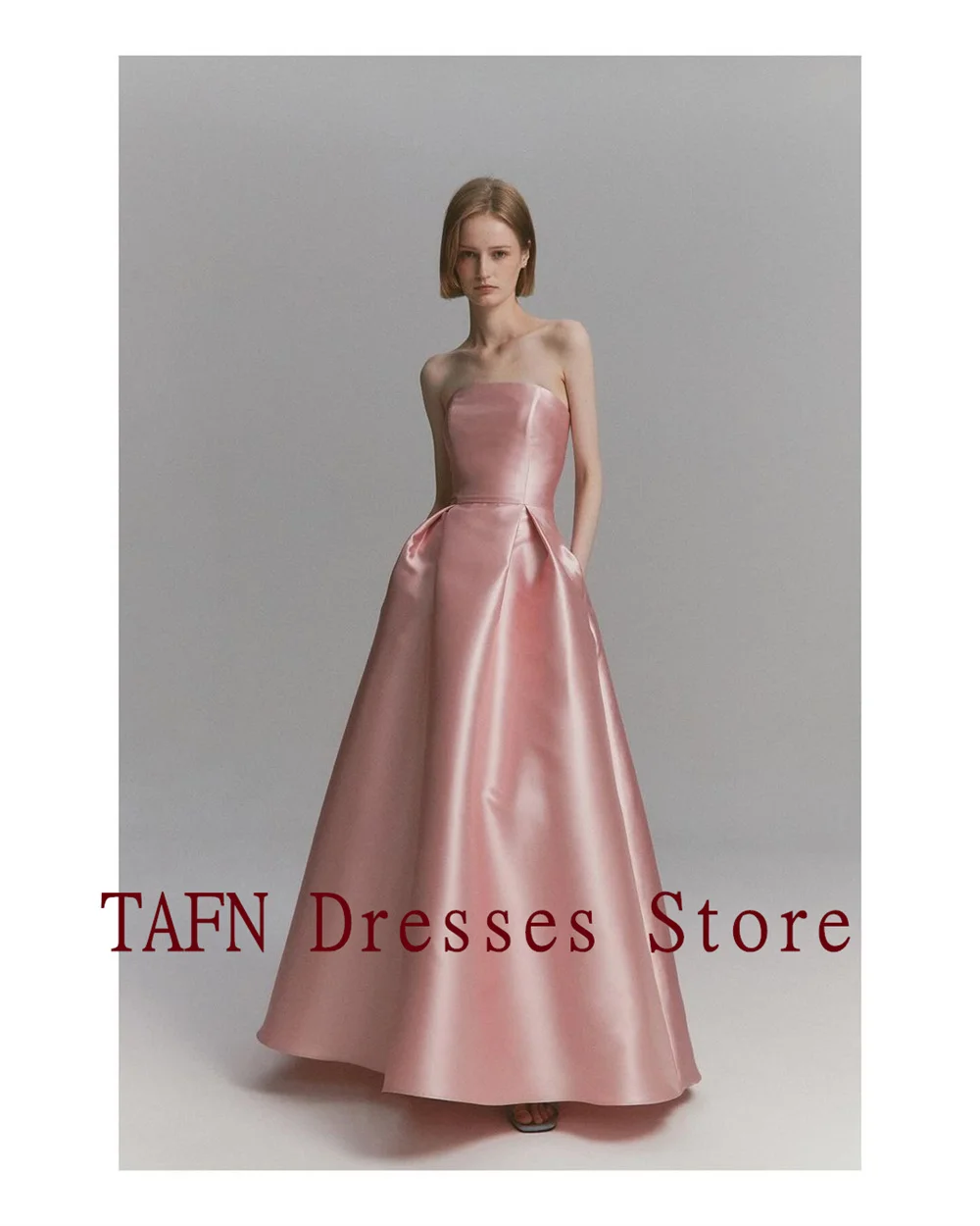 TAFN Pink Satin Evening Party Dresses Strapless A-line Draped Long Prom Gown with Shawl Simple Elegant вечернее платье Customize