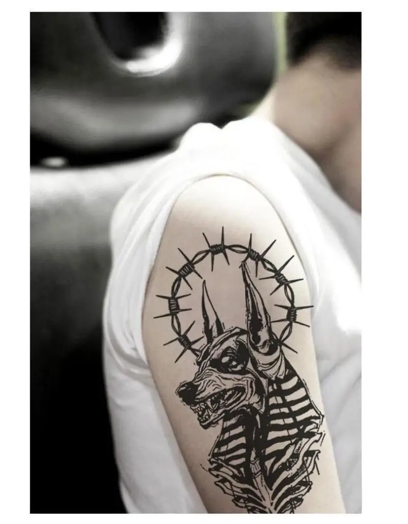 

Black Anubis Temporary Tattoos Egyptian Mythology God of Death Tatto Hand Thigh Waist Arm Body Art Waterproof Fake Tatoo Sticker