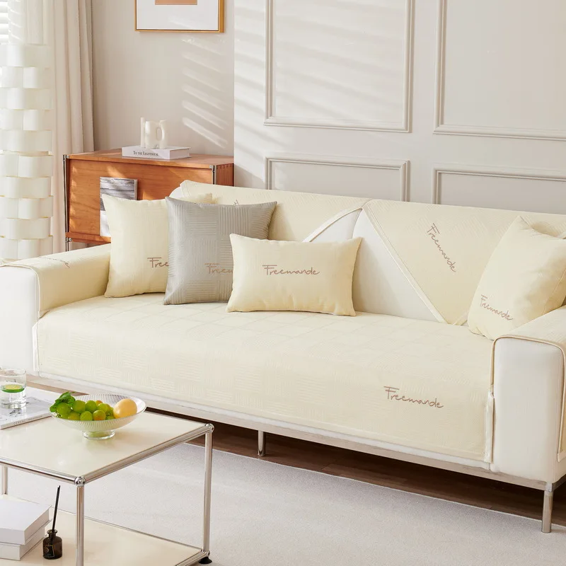 

Summer Ice Silk Sofa Seat Covers for Living Room Breathable Cooling Couch Pad High Grade Embroidery Sofa Cushion Home Decor