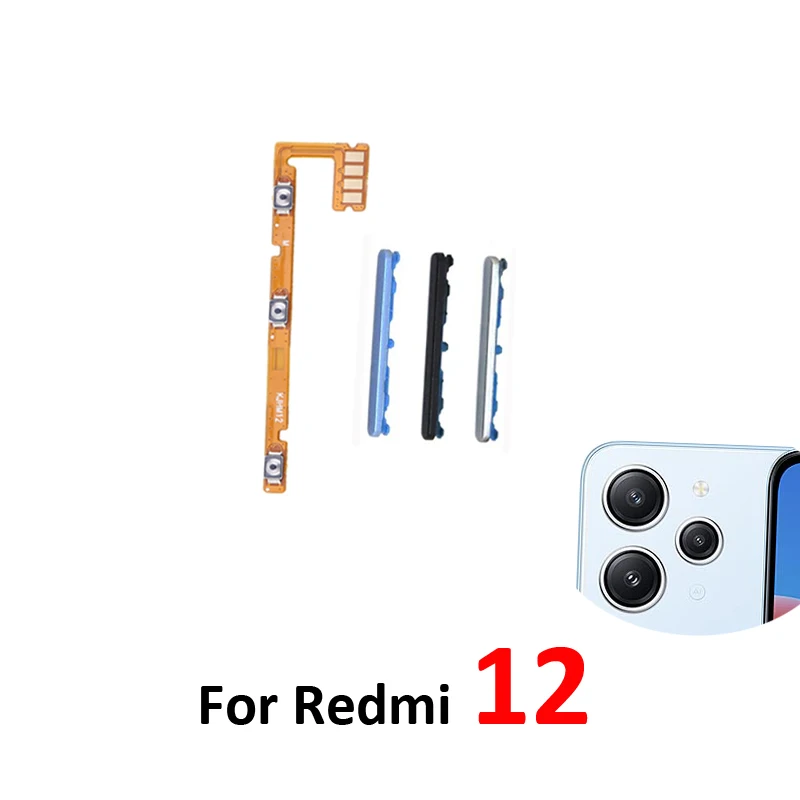For Xiaomi Redmi 12 4G 5G Phone Volume Button Up Down External Side Key Internal On Off Power Flex Cable Parts Black Blue White