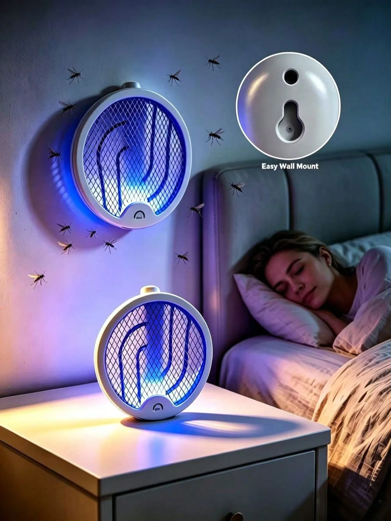 1 Piece of 2-in-1 Electric Mosquito Swatter and Mosquito Killer Lamp, Can Be Hung and Used on a Table, USB Type-C Charging, Equipped with a Rotatable Handle and Multi-Layer Protective Net, Purple Light Luring Technology, Suitable for Indoor and Outdoor Environments Such as Home Bedrooms, Kitchens, Offices, Backyards, and Patios Mosquitoes, Mosquito Repellent, Anti-Mosquito, Mosquito Repellent Device, Electric Mosquito Swatter