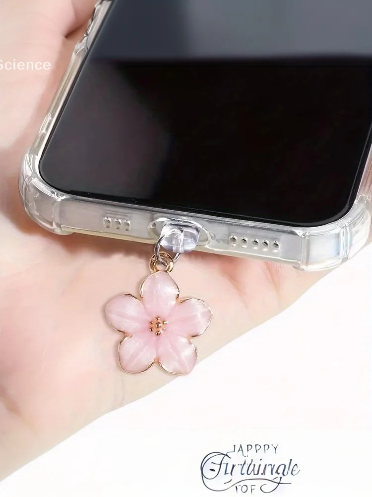 Sakura Flowers Phone Dust Plug Accessories Decoration Hanging Pendant For IPhone For Type-C Charging Port