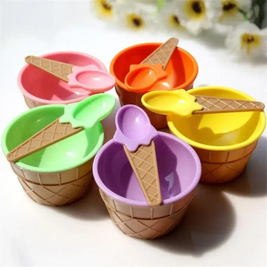 1Set New Kids Ice Cream Bowl Spoon Set Durable Children Gifts Lovely Dessert Bowl DIY Ice Cream Tools icecream bowl+spoon