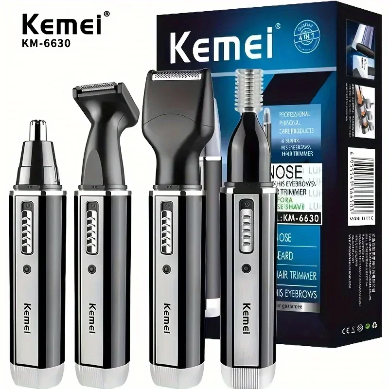 Kemei KM-6630 4 In 1 Nose Eyebrow Hair Beard Trimmer Rechargeable Electric Shaver Nose Ear Trimmer With Temple Cut For Men