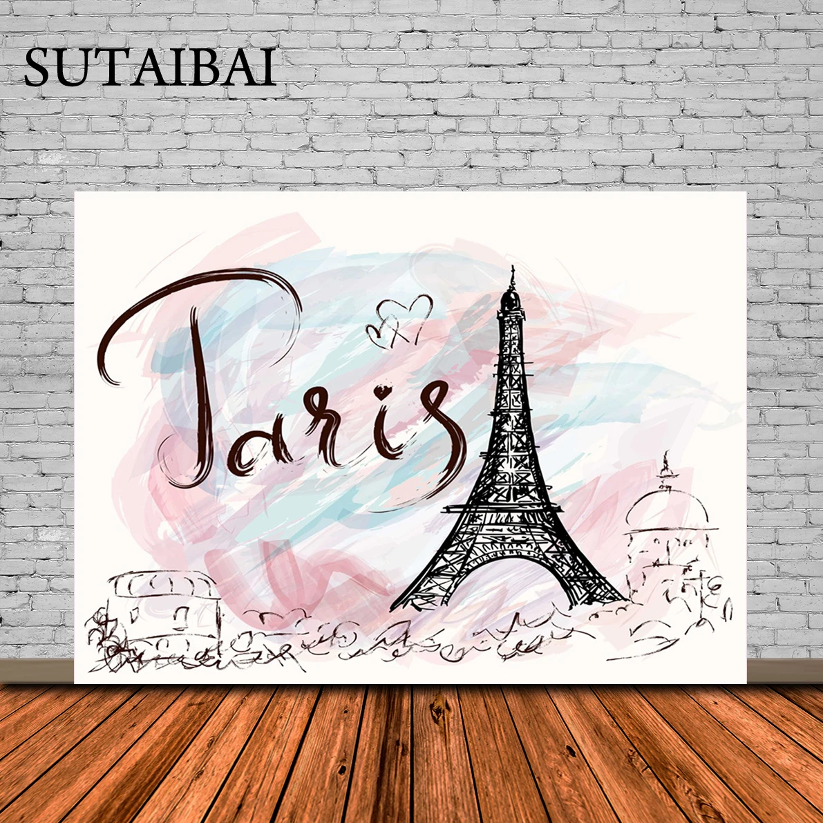 Pink Flowers Trees Eiffel Tower Theme Gray Paris Themed Happy Birthday Party Photography Backdrop Background Banner Decoration