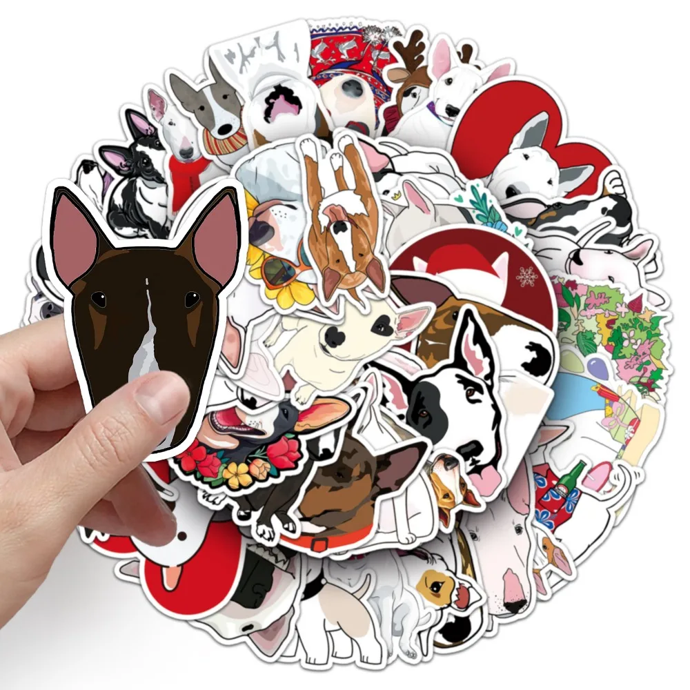 10/50pcs Kawaii White Bull Terrier Dog Funny Animal Meme Stickers Cute Decals Decor DIY Skateboard Scrapbook Laptop Car Kids Toy