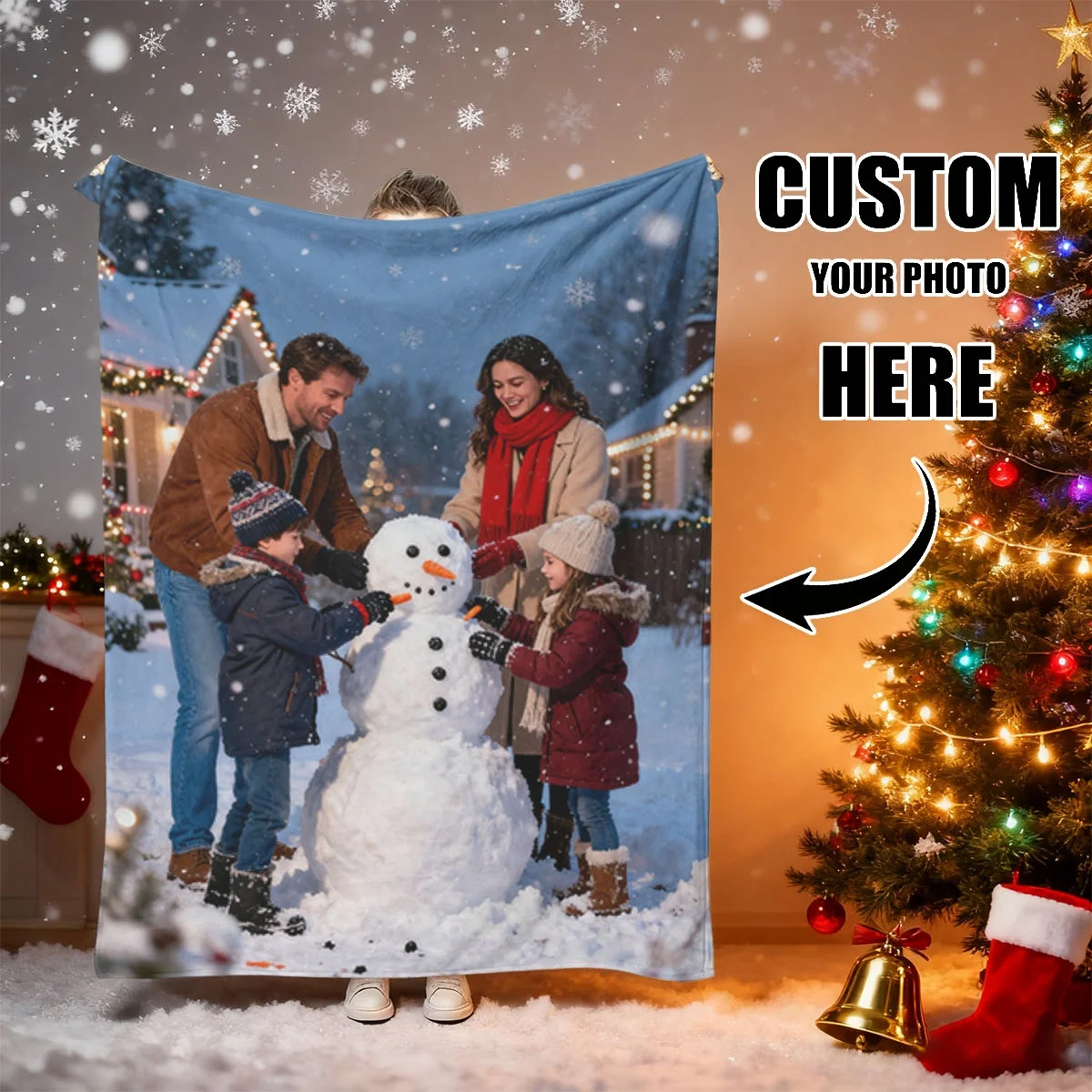 1 Custom Christmas Couple Photo Flannel Blanket - High-Definition Print That Doesn'T Fade, Lightweight, Skin-Friendly, Machine Washable, Suitable for Bedroom Beds, Watching Shows on the Sofa, Camping to Keep Warm - 101% High-Quality Polyester - Perfect as a Romantic Christmas Gift for Boyfriend or Girlfriend