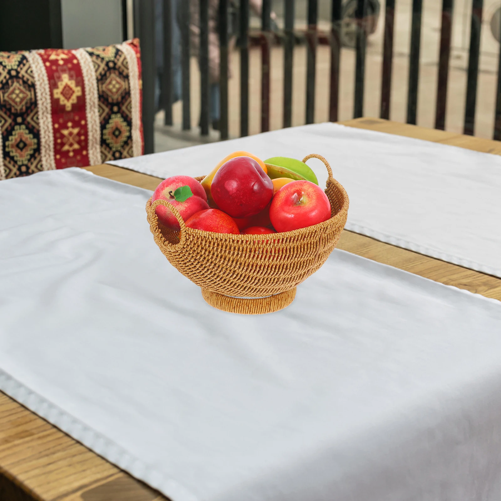 

1pc Rattan Fruit Plate Woven Storage Baskets Handmade Kitchen Organizer Toy Container Bread Snack Basket For Living