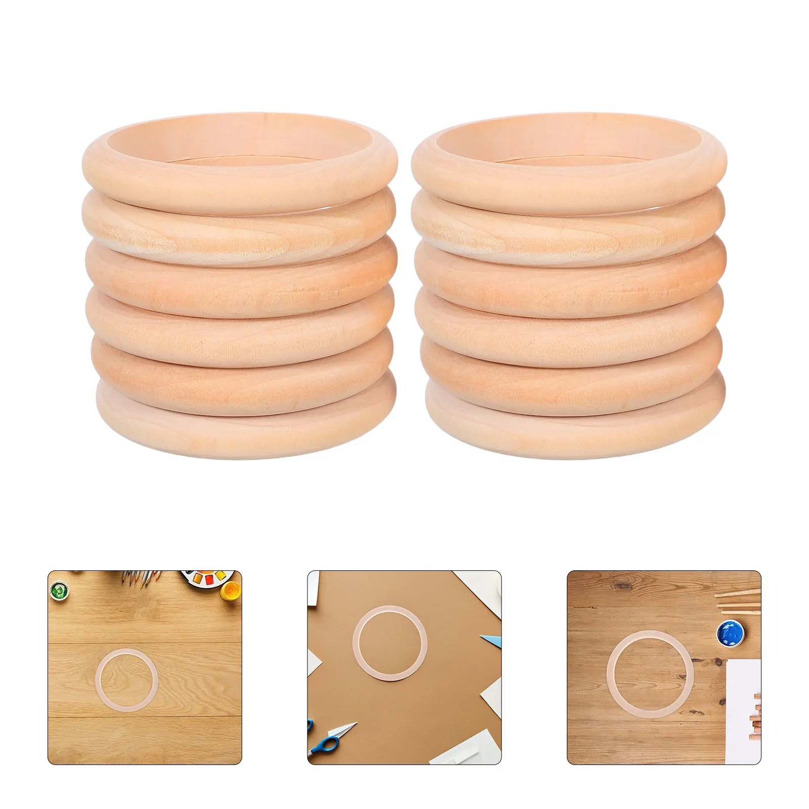 

12 Pcs Painted Bracelet Mold Embryo Child Bangles Wooden Blank Unpainted Bracelets