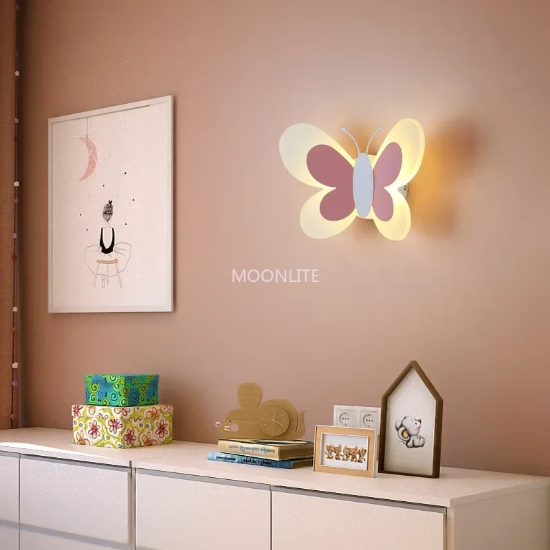 MOONLITE White-Pink Butterfly Wall Lamp Wall-mounted LED Indoor Wall Lamp Child Bedroom Family Living Room Passage Lustre