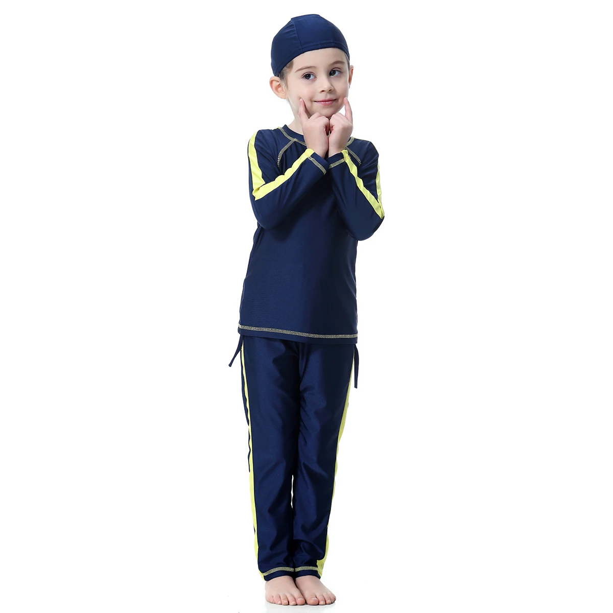 Modest Islamic Muslim Swimwear Burkini for Girls Children 1-16Y Arab Middle East Child Swimming Suit Quick Dry Side Stripes