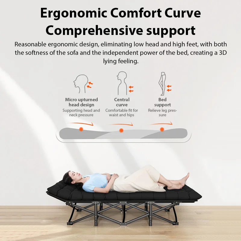 เตียงพับสำหรับตั้งแคมป์กลางแจ้ง เตียงพักกลางวันสำหรับคนเดียว ใช้ในออฟฟิศ พร้อมที่นอนนุ่ม เตียงพักผ่อนแบบพกพา เตียงนอนเล่นในสวน