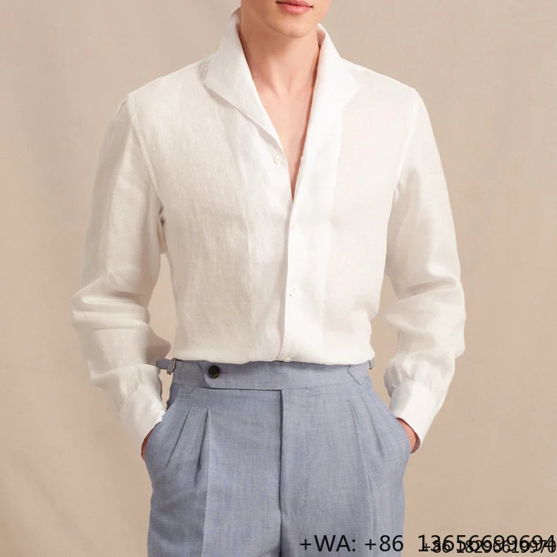 chemise-decontractee-a-manches-longues-en-lin-melange-boutonnee-couleur-unie-pour-tous-les-jours