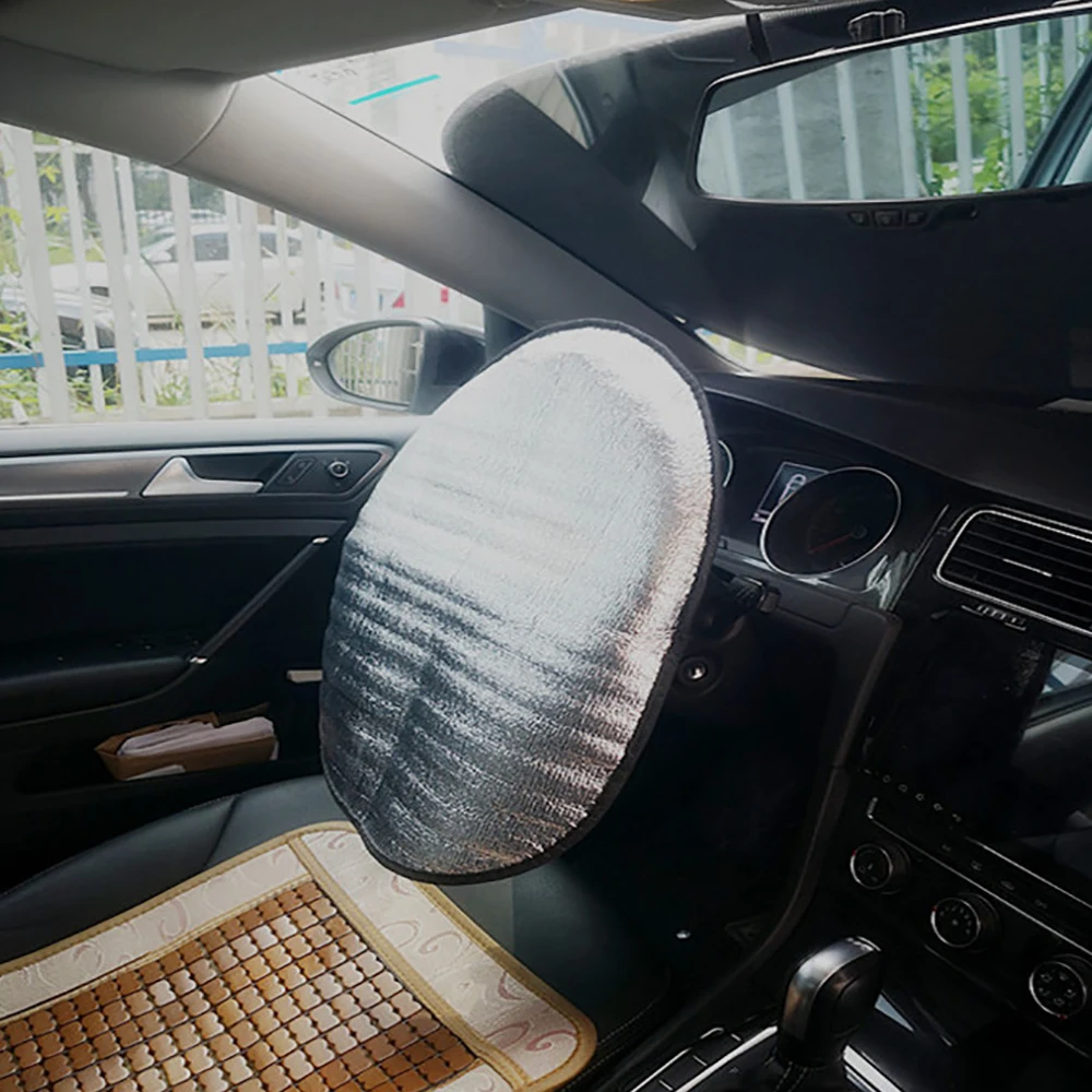 

Double-Layer Car Steering Wheel Sun Shade, Aluminum Foil Reflective Heat Insulation Cover for Sedan SUV, High Temperature