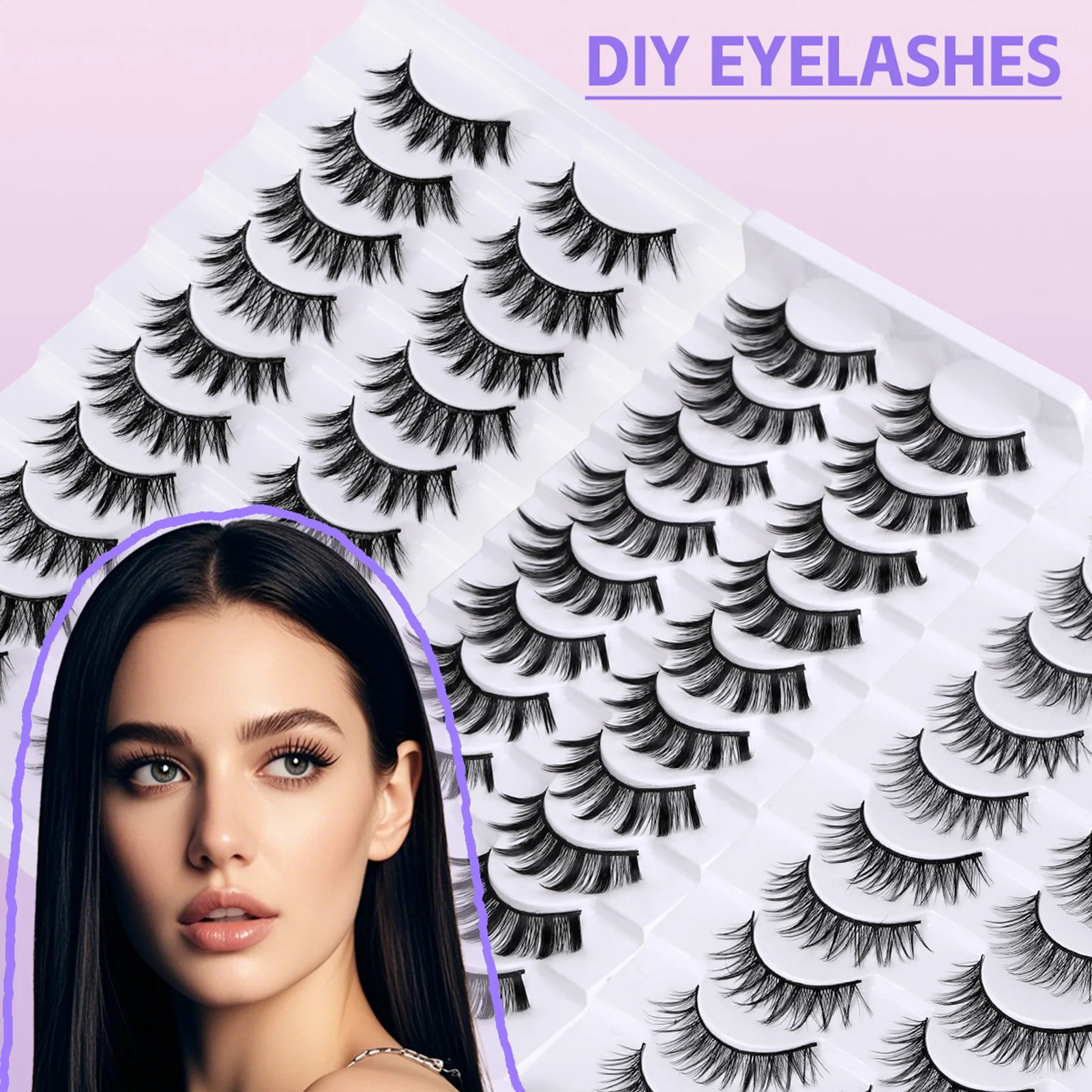 10 pares de cílios de tira natural de volume 3D estilo americano mulher DIY Anime cílios de tira completa adequados para maquiagem de festa feminina