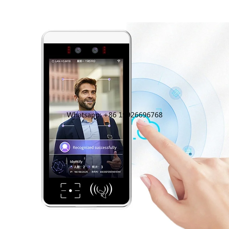 Sistema de seguridad de reconocimiento facial de 8 pulgadas NFC IC/tarjeta de identificación asistencia OEM ODM WiFi SDK Control de acceso biométrico características de reinicio