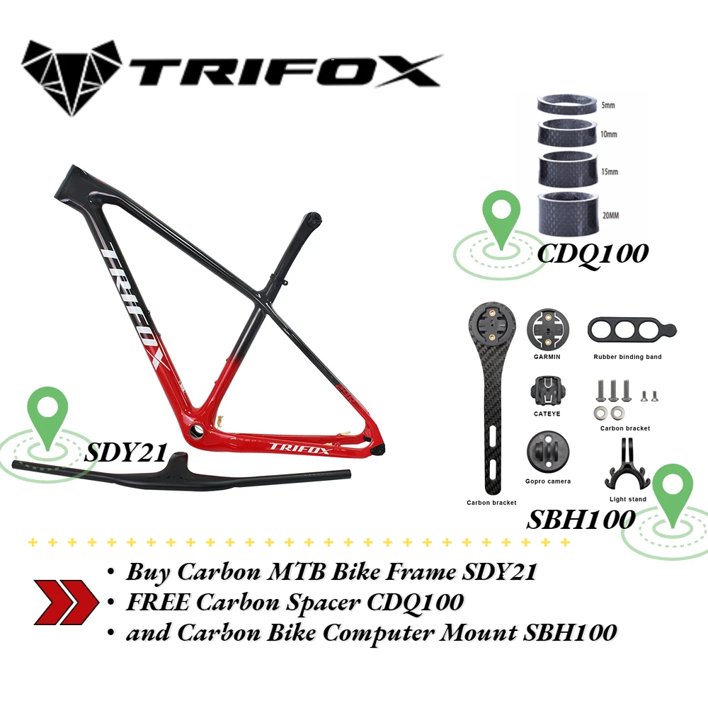 

TRIFOX Buy Carbon MTB Bike Frame SDY21 FREE Carbon Spacer CDQ100 and Carbon Bike Computer Mount SBH100