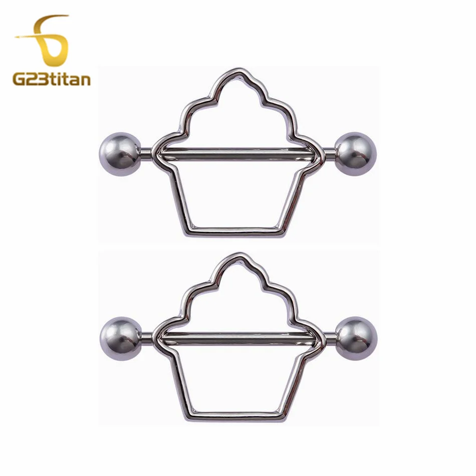 2 шт. милые полые кольца для сосков с мороженым 14 г 16 г G23 титановые пирсинг без аллергии для женщин и девочек-подростков летние пляжные украшения для груди