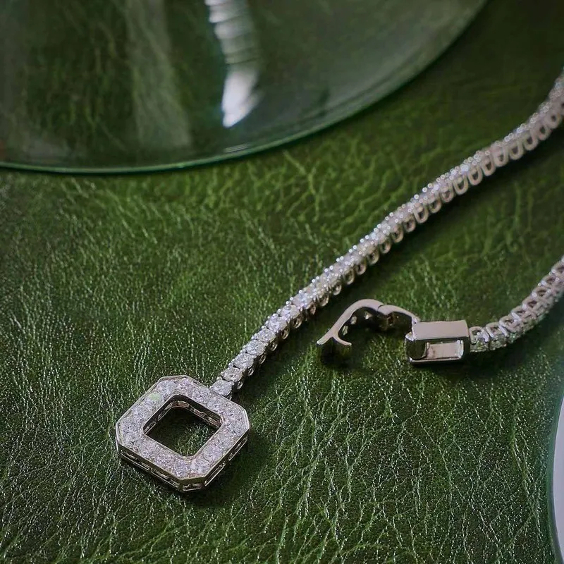 S925 pure silver full-diamond square clasp all-diamond bracelet - ultra-bright party jewelry accessory