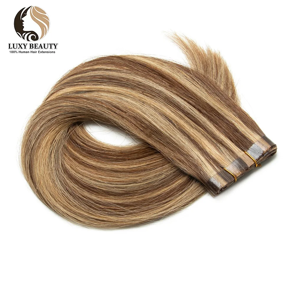 Rechte Lange PU Tape Inslag Human Hair Extensions 12 "-22" Blond Bruin PU Huid Tape in Haar Platte Inslag Naaien In MicroLinks Haar - afbeelding 1