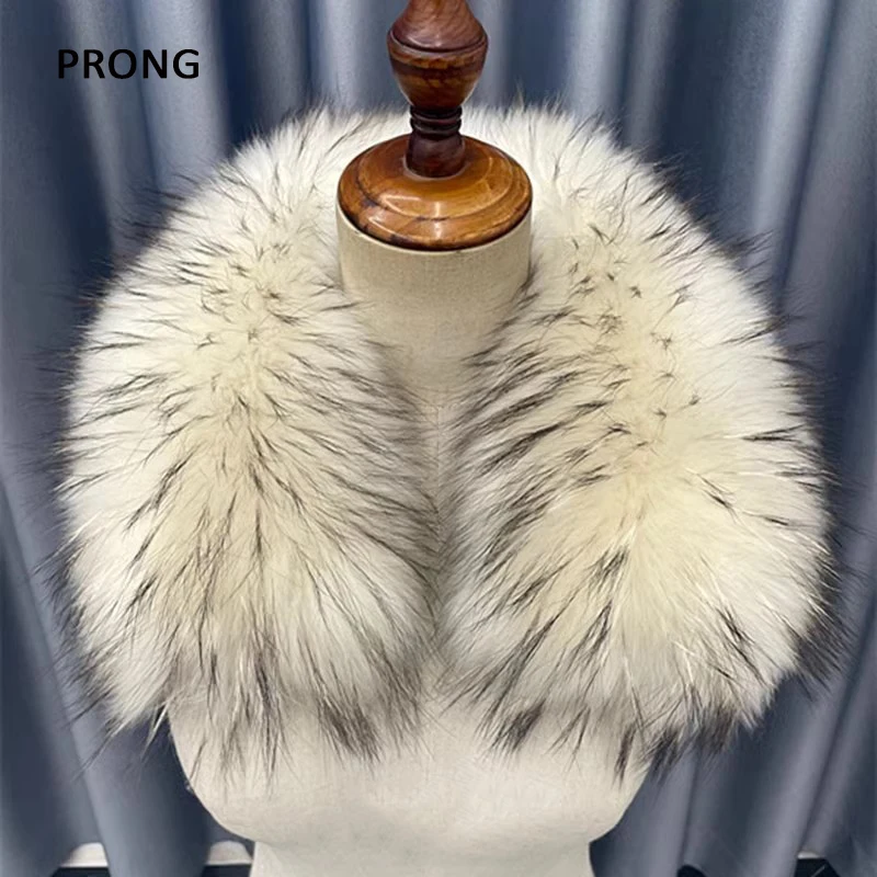 Winter Real Fur Collar Neck Warm Raccoon Fur Scarf Shawls Women Winter Parkas Coat Jacket Hood Fur Decor Collar Furry Scarves