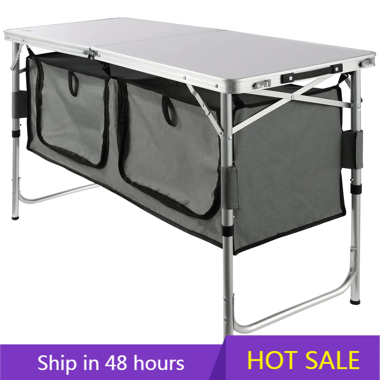 

POWER LEAP VEVOR Camping Kitchen Table, Quick Set-up Folding Camping Table, 3 Adjustable Heights, MDF Camping Table Outdoor Picn