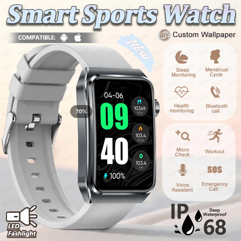 

2025 New Health Monitorin Smart Watch Micro Check Voice Assistant IP68 Waterproof LED Flashlight SOS DIY Watch Dial Smart Watch