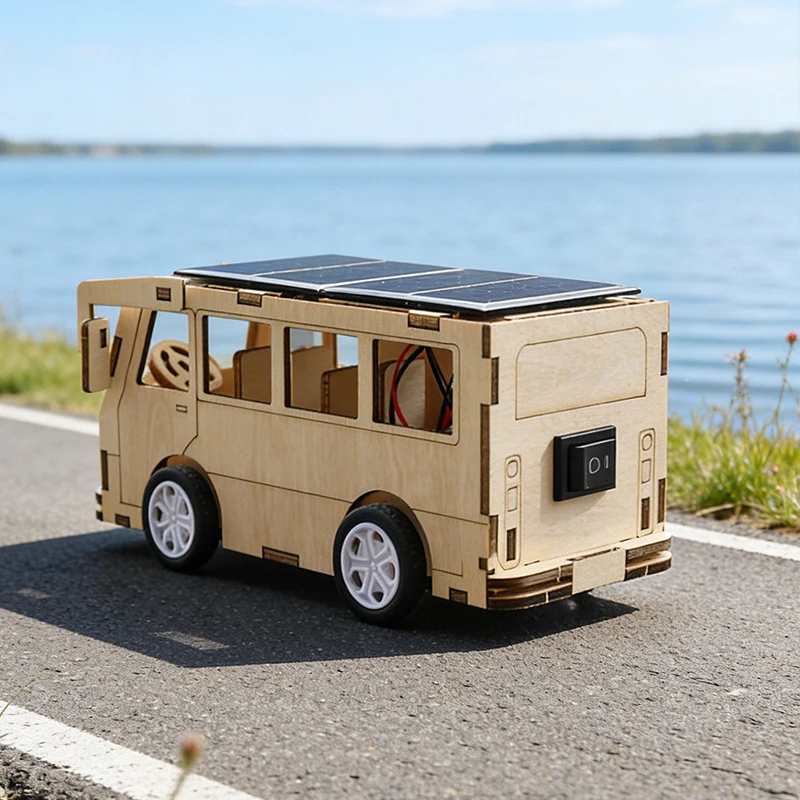 子供向け科学玩具テクノロジーガジェット太陽エネルギーバスモデル物理学diy木製3dパズル学習教育玩具