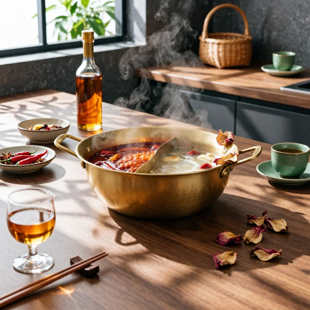 Two-Compartmentflavor Hot Pot Stainless Steel Hot Pot with Divider Cookware Sturdy Warp-Resistant for Families, Dinner Parties