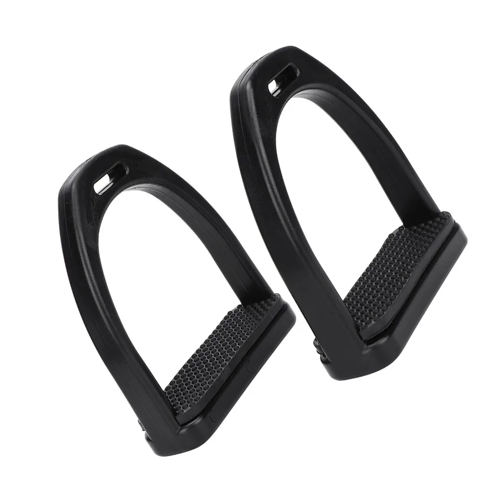 2pcs Black High Strength Plastics Stirrups Plastic Wear Resistant Horse Riding Stirrups Black Rubber Pad Easy Install