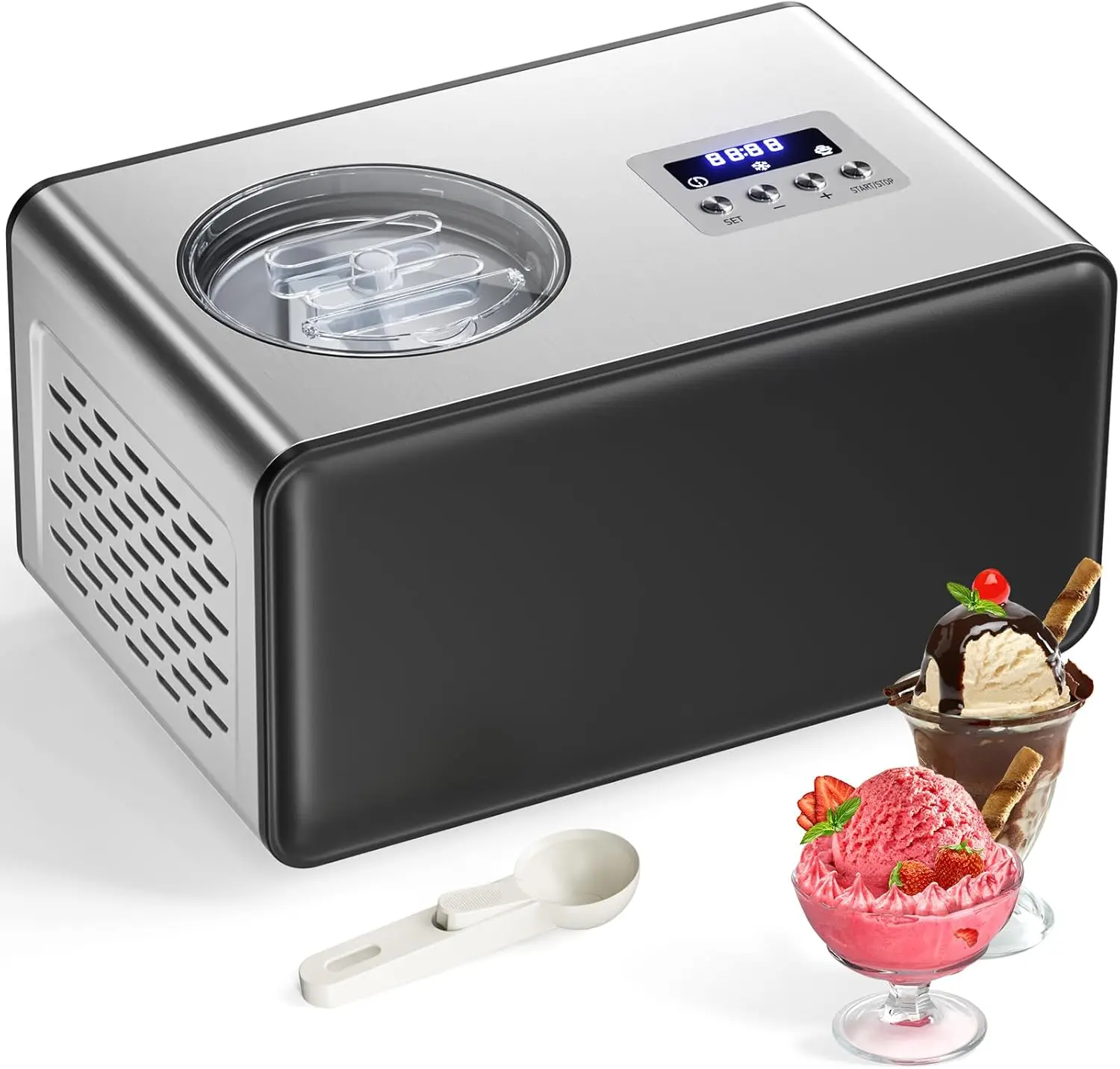 Ice Cream Maker with Compressor 2.1 Quart Automatic Ice Cream Maker Machine with Compressor 3 Modes Electric Ice Cream Maker No