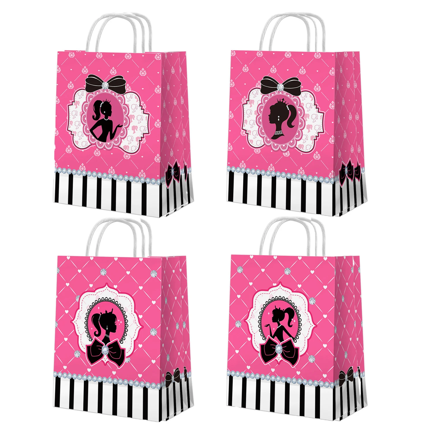 أكياس هدايا بمقبض للفتيات ، أكياس حلوى ورقية ، عقدة قوس ، شفاه حصان ، الجمال ، لوازم حفلات أعياد الميلاد ، وردي ، طراز جديد ، 4 ، 30