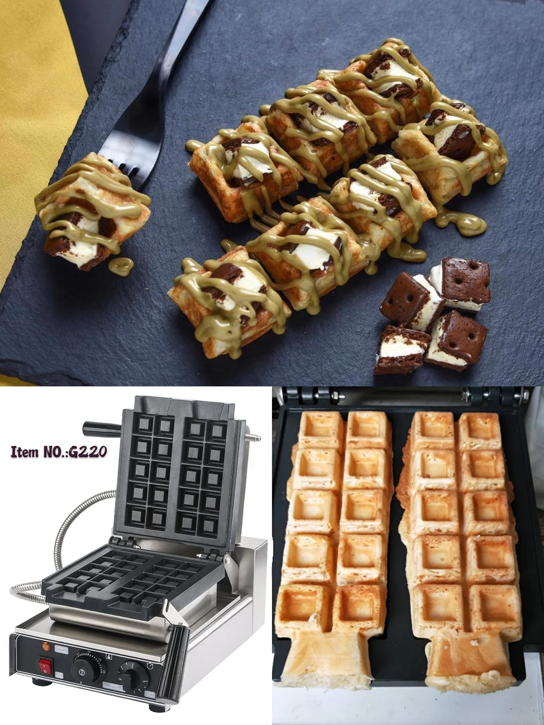 Popular Electric Belgian Vertical Waffle Maker for Kitchen Non-Stick Commercial Machine Waffle for  Hotel Outdoor Use