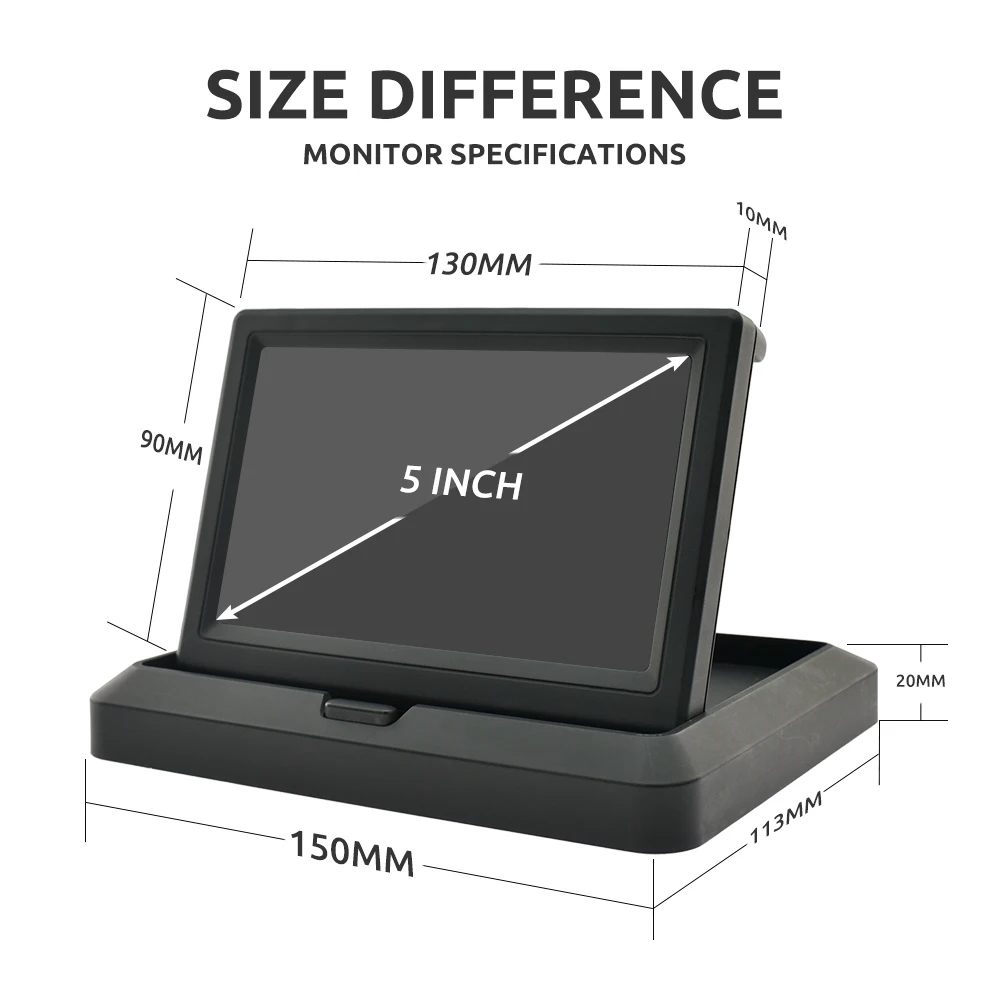 KTYDKP Car Folding Monitor Screen with 2 Way Video Input for Vehicle Rear View Camera Parking Backup Reverse 5 Inch TFT Display