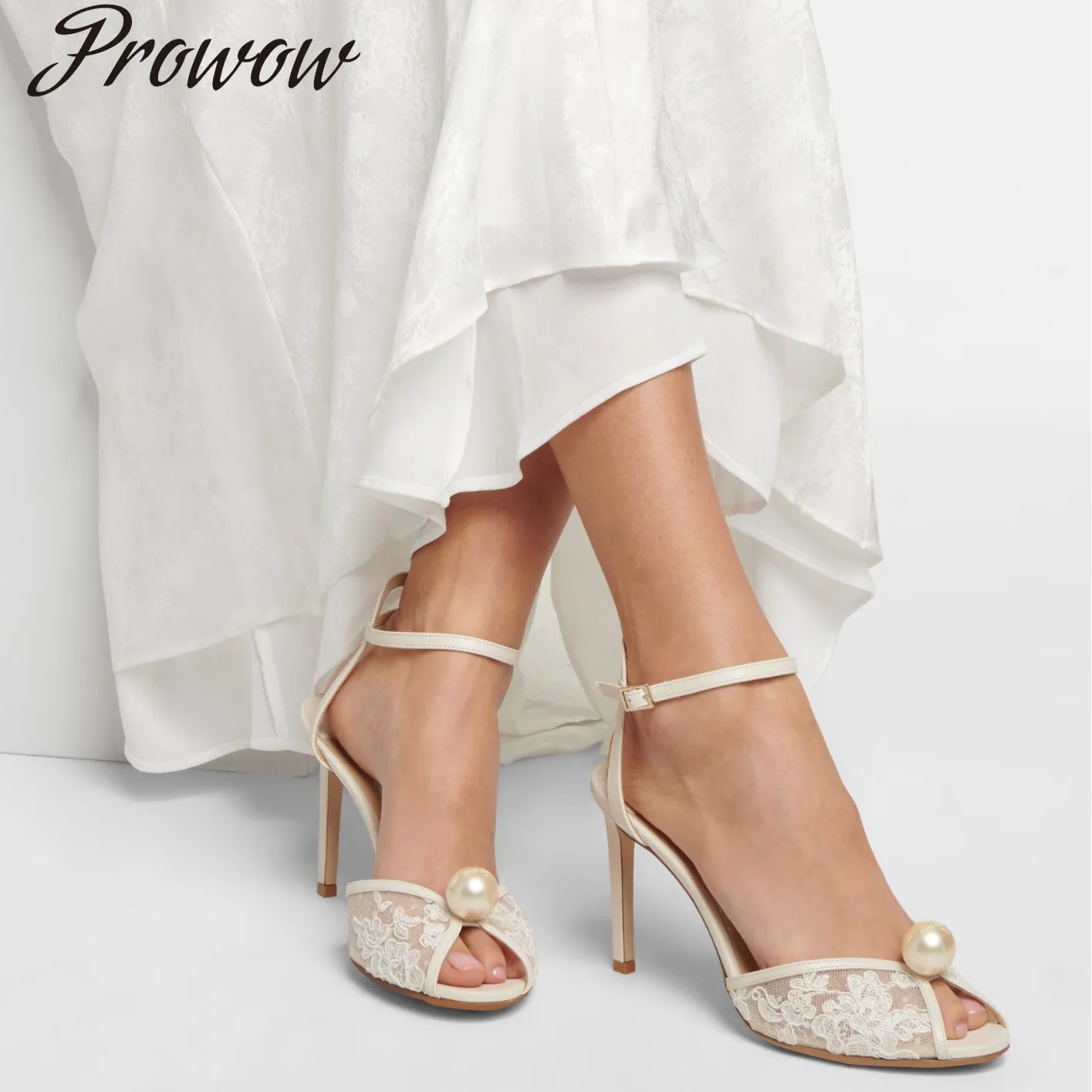 

Простые темпераментные сандалии на высоком каблуке, однотонные кружевные сандалии на высоком каблуке с милым жемчугом, женская обувь Zapatos Mujer