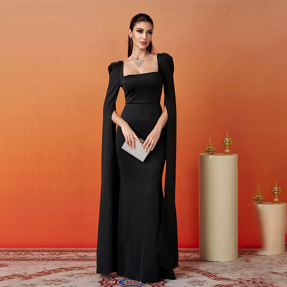 2025 Abiti da sera per occasioni formali speciali Collo quadrato Mezza manica arricciata Abiti da ballo a sirena Abiti formali per le donne