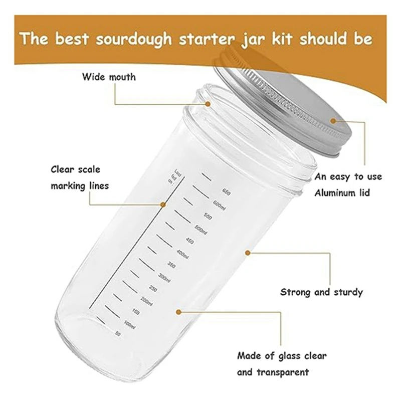 1Set Luftdichtes Glas, natürliches Gärglas mit Deckel und Waage, Teig-Gärungsset