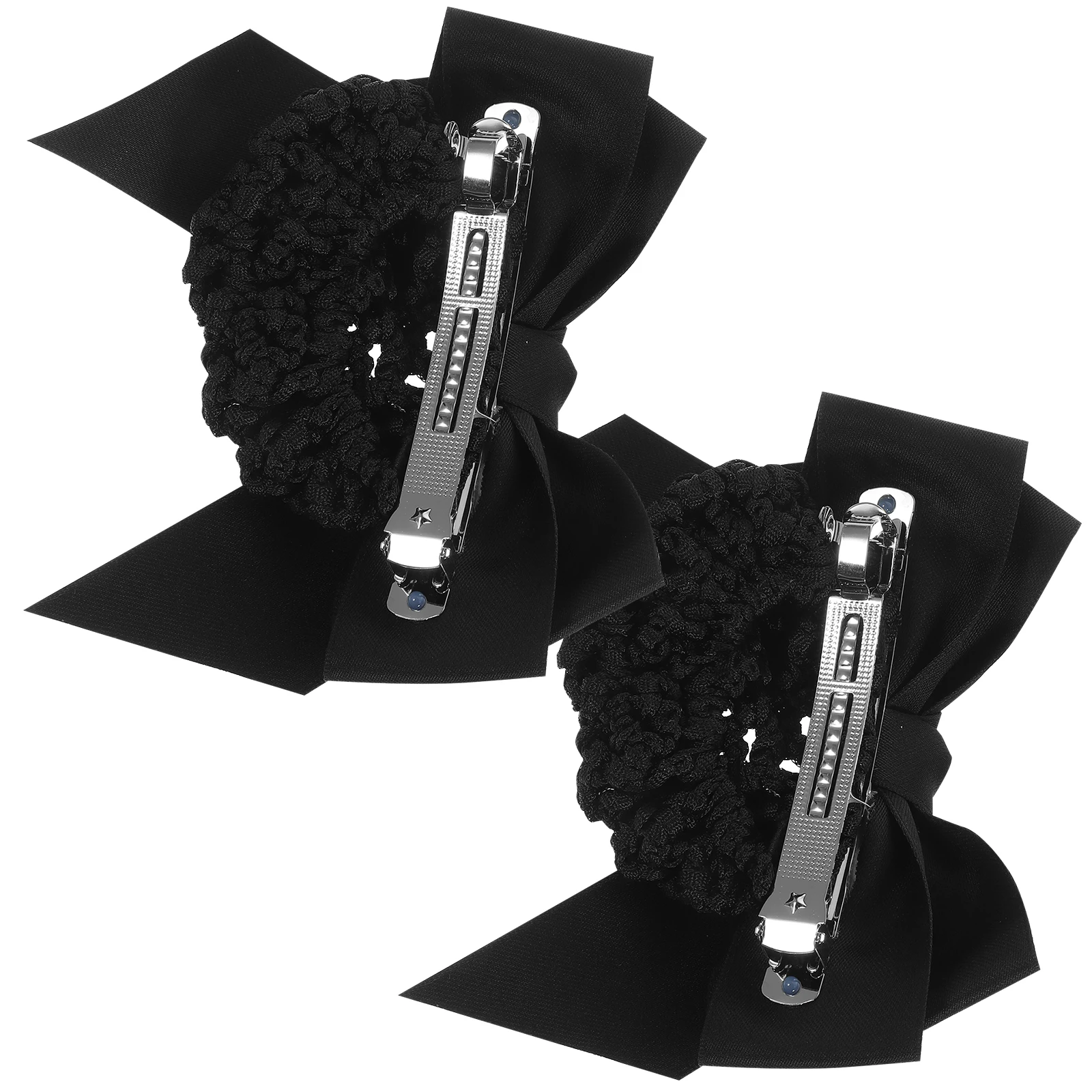 

2 Pcs Black Hair Bow Accessories Women Hairnet Bun Covers Clip Elegant Design Stable Wear Daily Decor Work Occasions