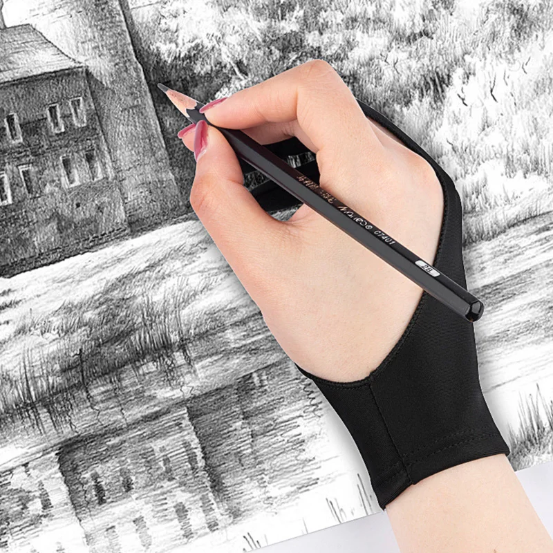 

Black Two Finger Sketch Gloves Oil painting anti-fouling finger cots pencil sketching material tool gloves Tablet Touch Gloves