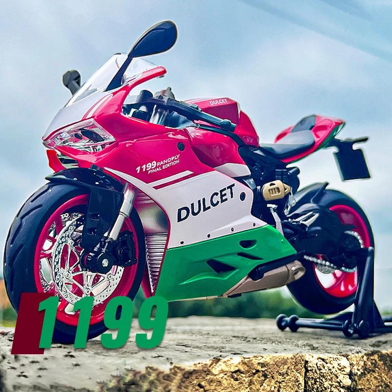 

1:9 1199 Panigale R из сплава, литая под давлением модель мотоцикла, коллекция игрушечных транспортных средств, звук и свет, внедорожный автоцикл, игрушечный автомобиль