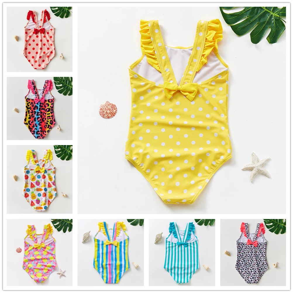 1~10Year Toddler Baby Girls Swimwear Dot print Girls Swimsuit one piece Children Swimwear Girls Swimming outfit Beach wear