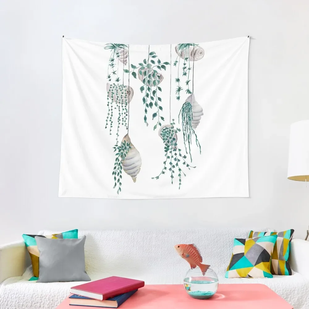 

Hanging plants in seashells watercolor Tapestry Room Decoration Accessories Wallpapers Home Decor Room Decor Cute Tapestry