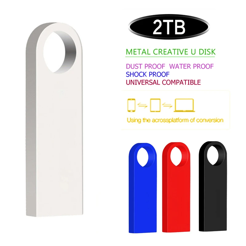 Clé USB en métal avec logo gratuit pour téléphone, PC, voiture, TV, disque u, mémoire, 2 To, nouveau, cadeau