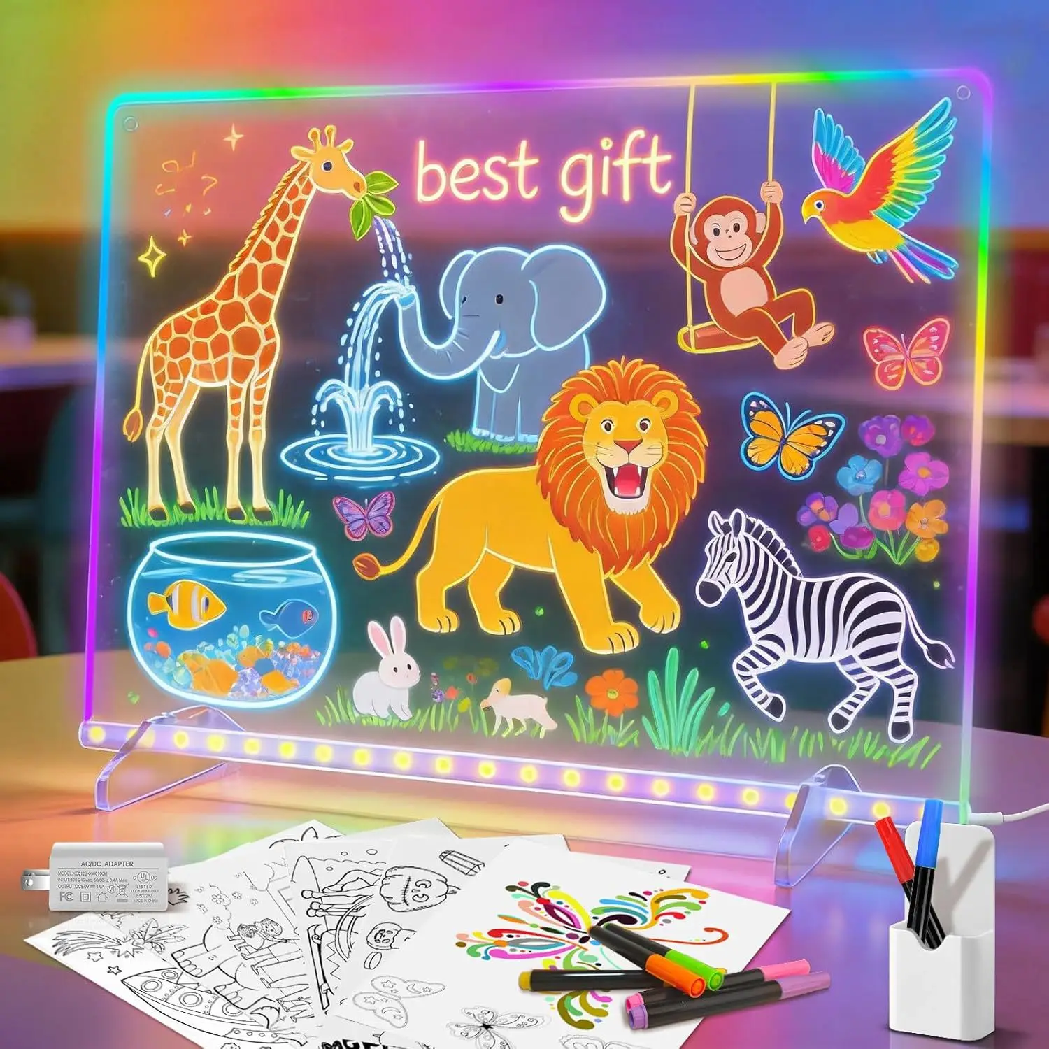 Rewritable DIY Children's Glowing Drawing Board Message Lamp With 7 Colorful Pens Light Up Acrylic Message Board